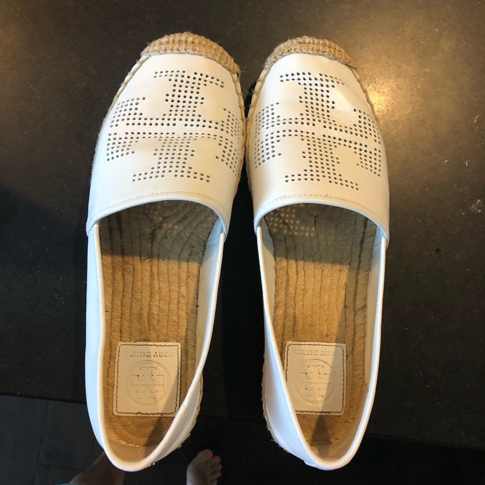 Tory Burch White Leather Espadrilles Size 7 - Picture 11 of 11